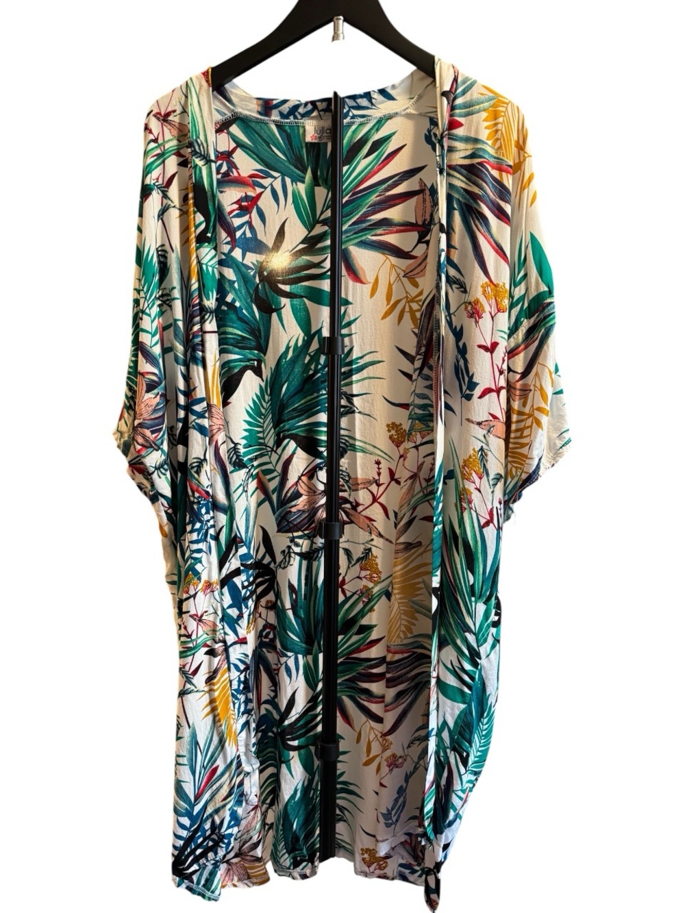 Lulla Collection Tropical Leaf Kimono - Teal & Cream